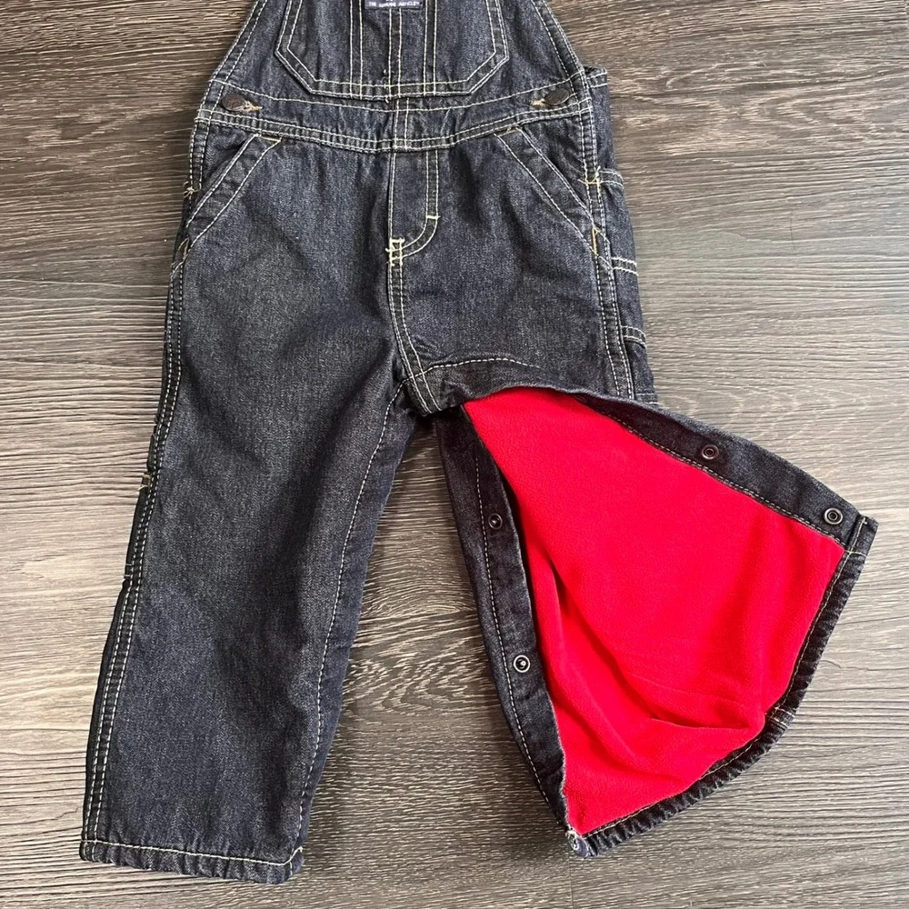 OshKosh Bgosh Kids 18M Fleece Lined Denim Bib Overalls Cabincore Chores Farm